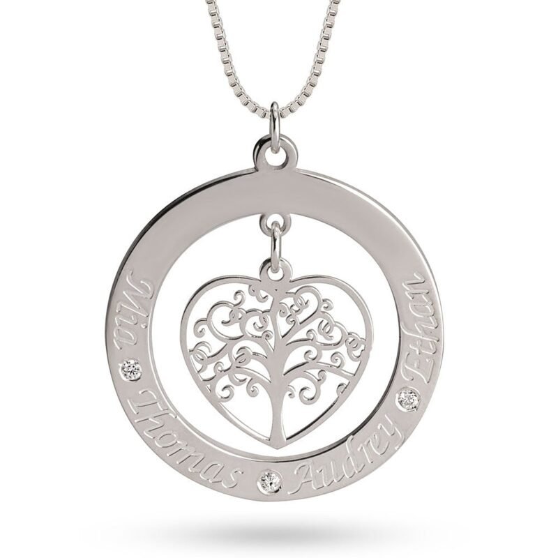 Tree of Life Moissanite Name Necklace - Sterling Silver white background