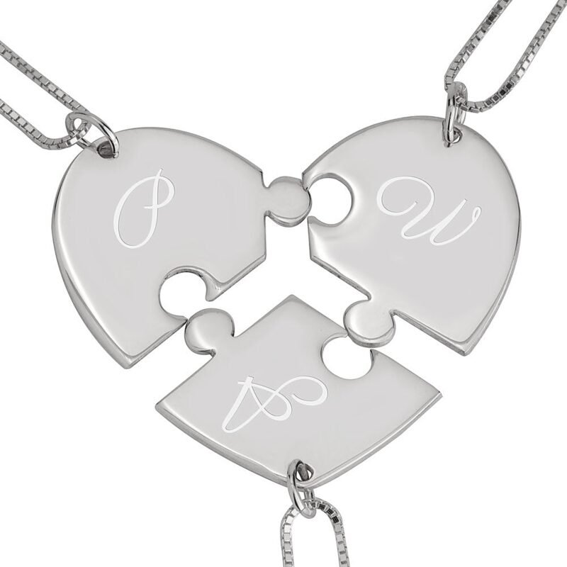 3 Piece Initial Puzzle Necklace | Personalized - 24K Gold Plating white background
