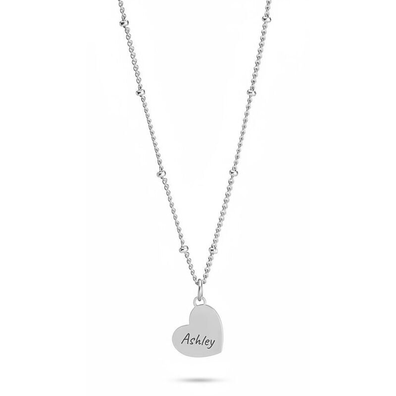 Beaded Chain Heart Necklace - Stainless Steel Gold white background
