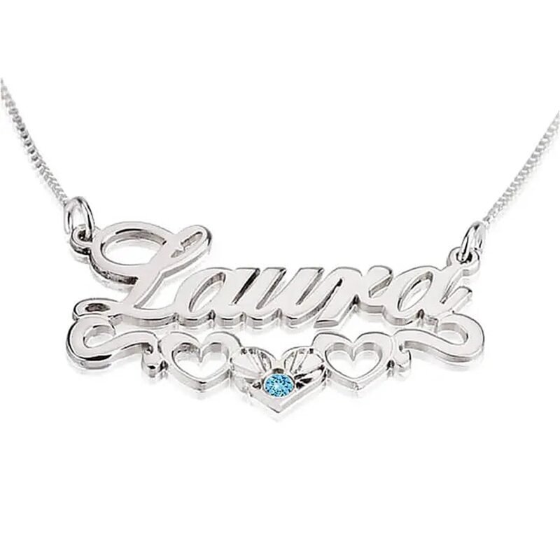Name Necklace with Birthstone Heart - Rose Gold Plating