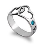Birthstone Ring with Engraved Hearts and Names — view 1