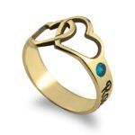 Birthstone Ring with Engraved Hearts and Names — view 2
