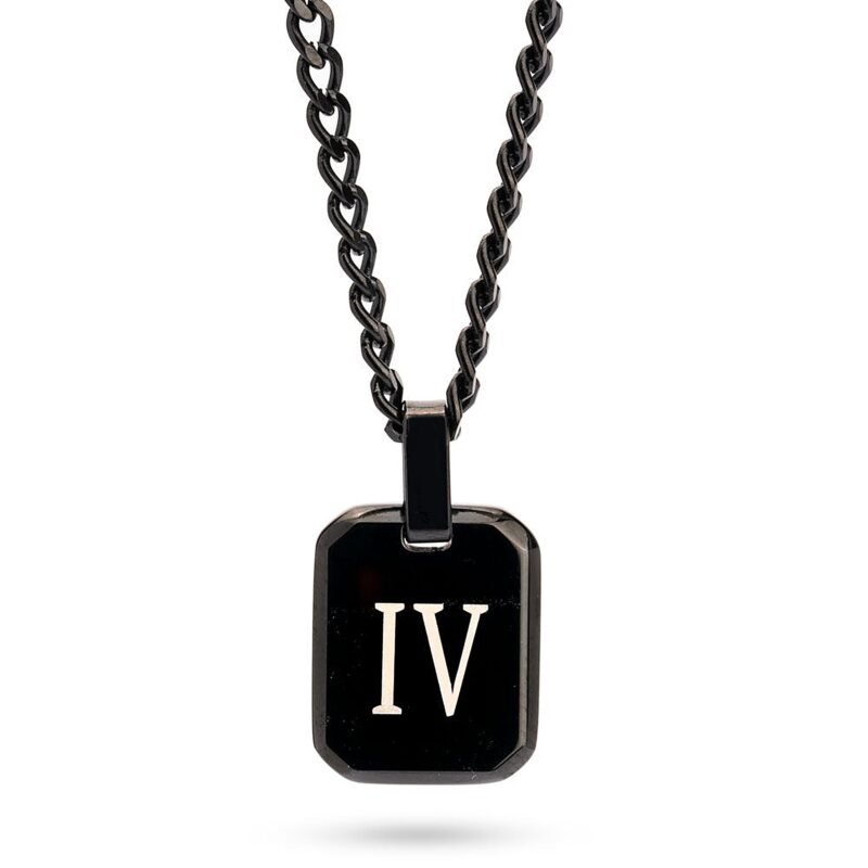 Black Onyx Initial Tag Necklace for Men | Stainless Steel - Default Title white background