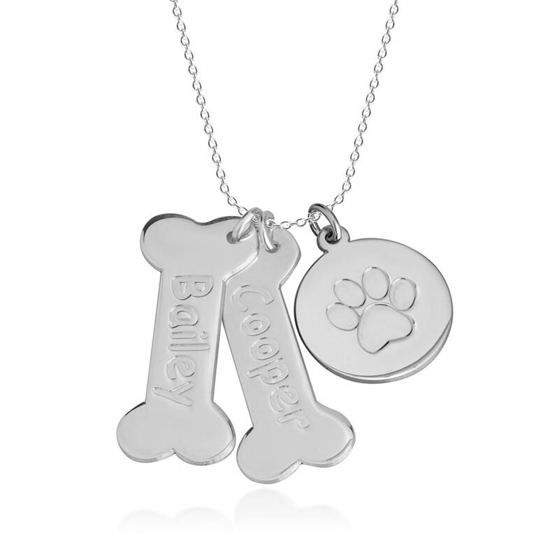Bone Necklace with Dog's Name - 24K Gold Plating white background