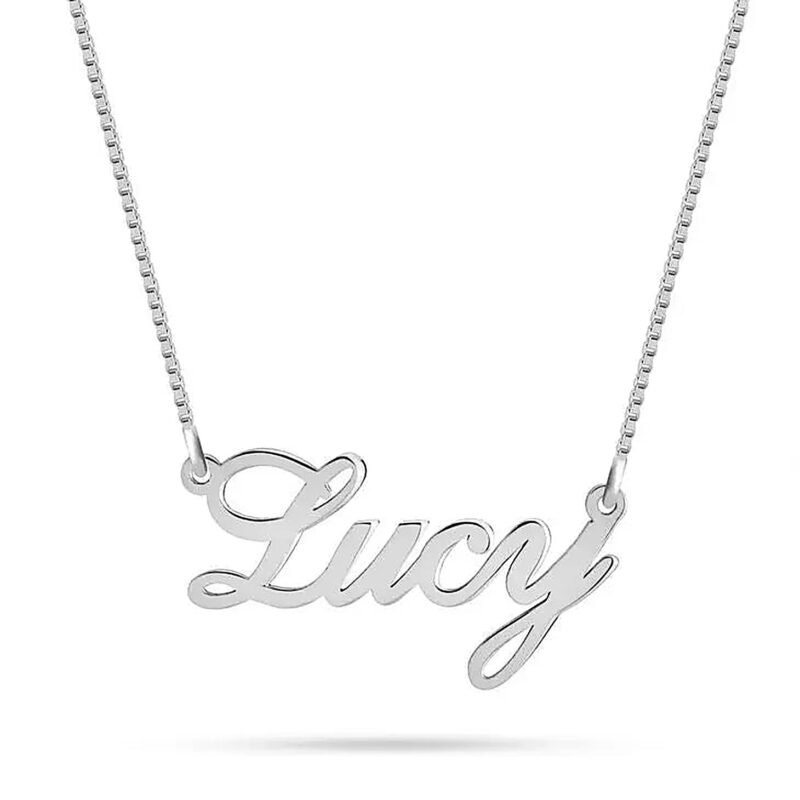 Classic Sterling Silver Name Necklace - 14K Gold white background