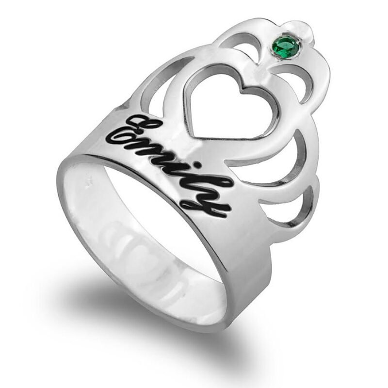 Crown Ring with Name and Birthstone - 24K Gold Plating white background