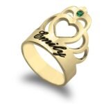 Crown Ring with Name and Birthstone — view 2