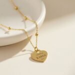 Custom Engraving Beaded Chain Heart Necklace — view 2