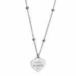 Custom Engraving Beaded Chain Heart Necklace — view 1