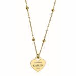Custom Engraving Beaded Chain Heart Necklace — view 3
