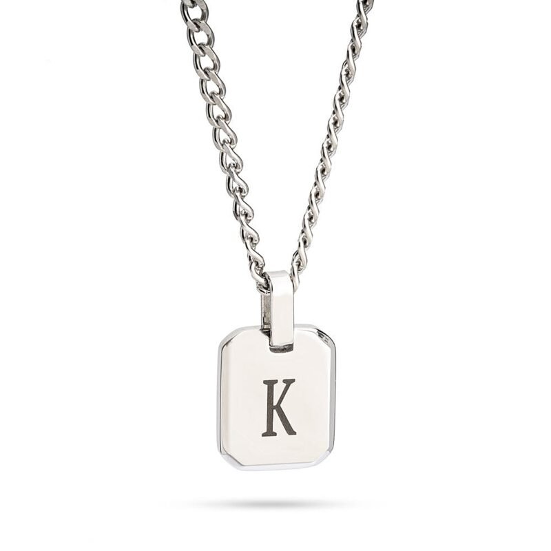 Custom Initial Tag Necklace for Men - Stainless Steel Gold white background