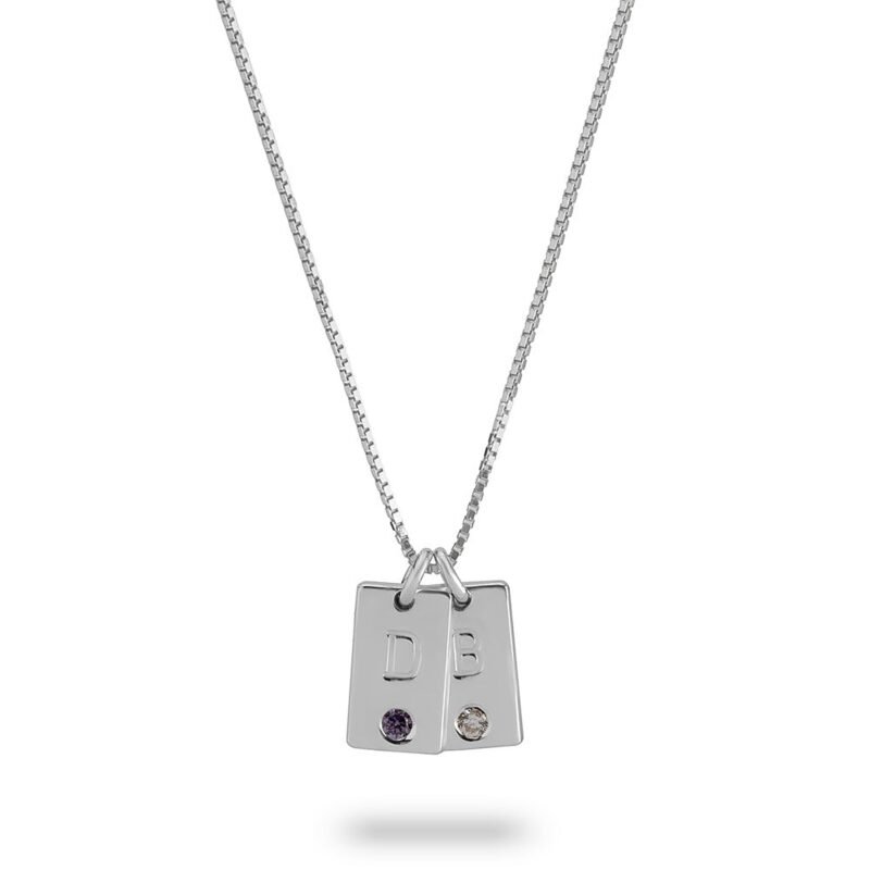 Custom Mother's Birthstone Necklace with Initial Charms - Sterling Silver white background
