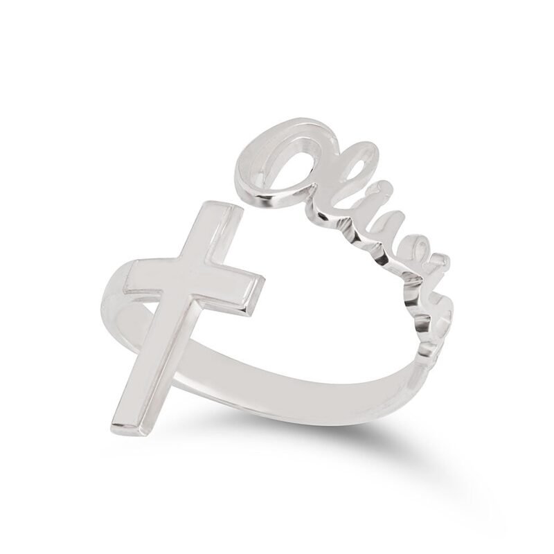 Custom Name Cross Ring - 24K Gold Plating white background