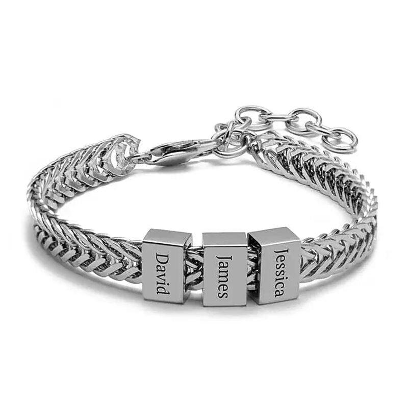 Dad Stainless Steel Beaded Bracelet with Upto 10 Kids Name - Default Title white background