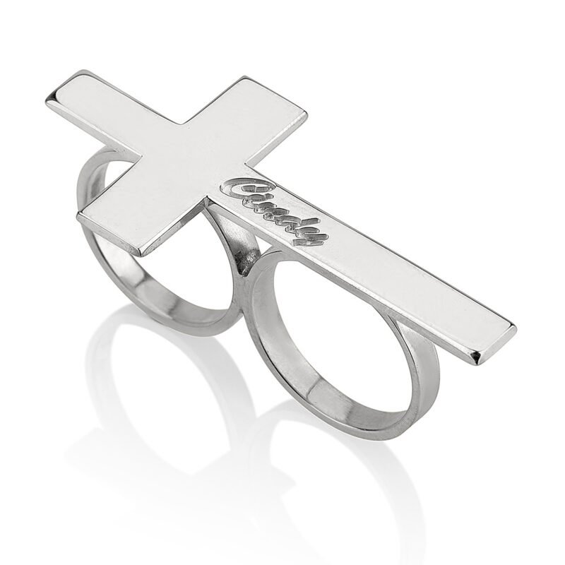 Double Finger Cross Name Ring - 24K Gold Plating white background