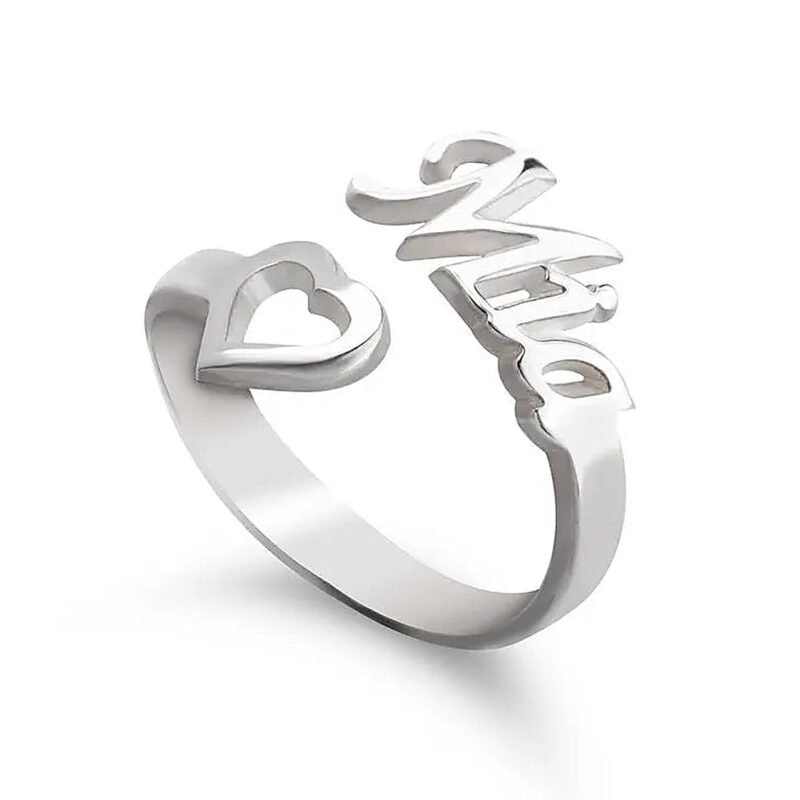 Elegant Name Ring with Heart - Rose Gold Plating white background
