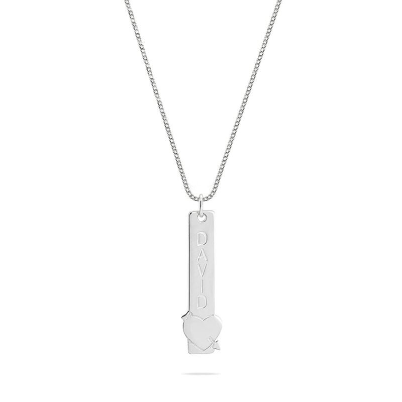Engraved Heart Bar Necklace - 24K Gold Plating white background