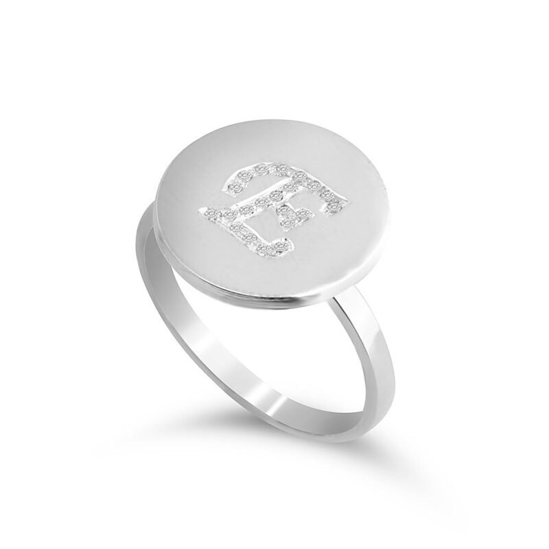 Engraved Initial Round Ring with Cubic Zirconia - 24K Gold Plating white background