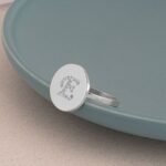 Engraved Initial Round Ring with Cubic Zirconia — view 2
