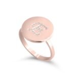 Engraved Initial Round Ring with Cubic Zirconia — view 5