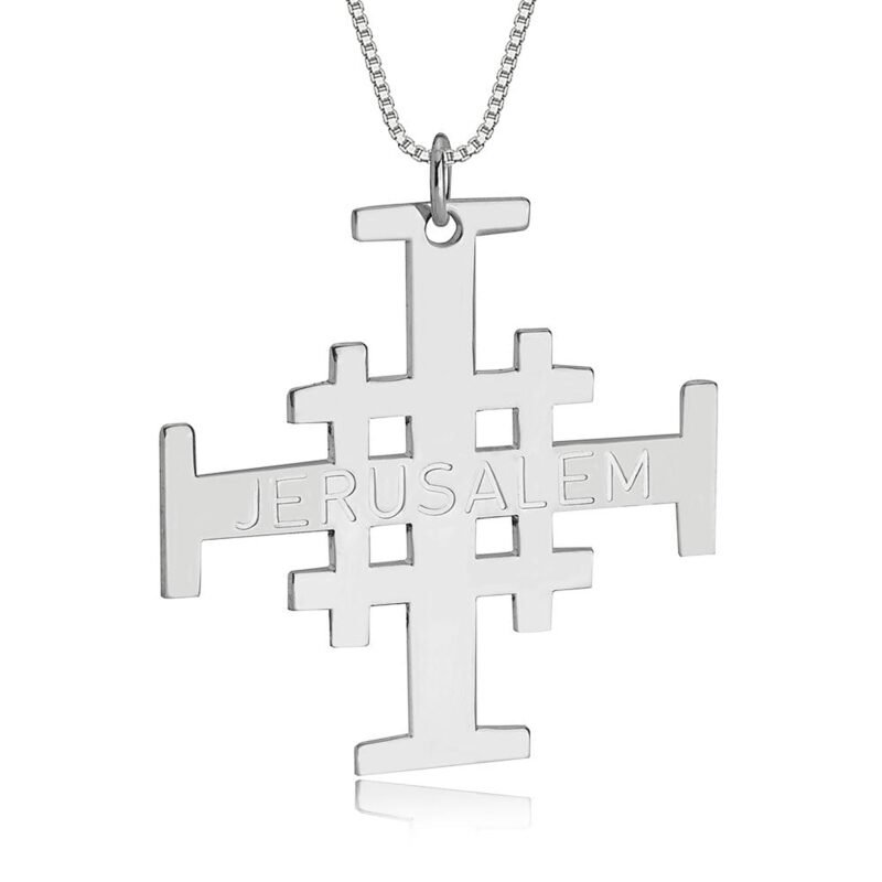 Engraved Jerusalem Cross Necklace - Rose Gold Plating white background
