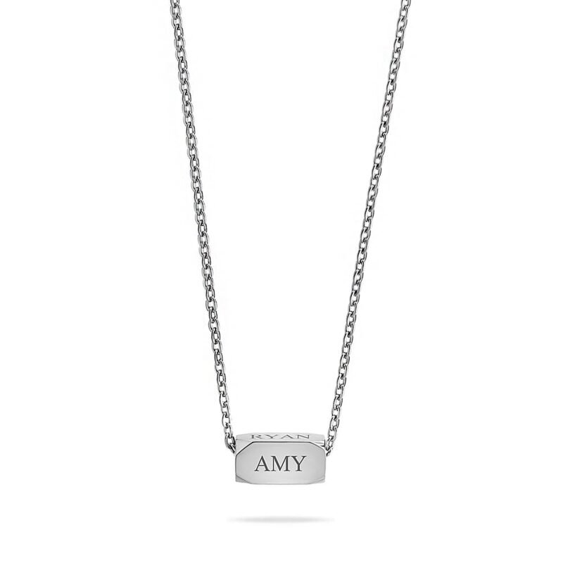 Engraved Spinning Bar Necklace - Stainless Steel Gold white background