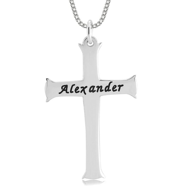 Engraved Unique Cross Necklace - Rose Gold Plating white background