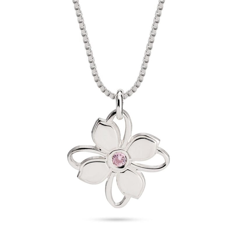 Flower Pendant Necklace with Birthstone - Sterling Silver white background