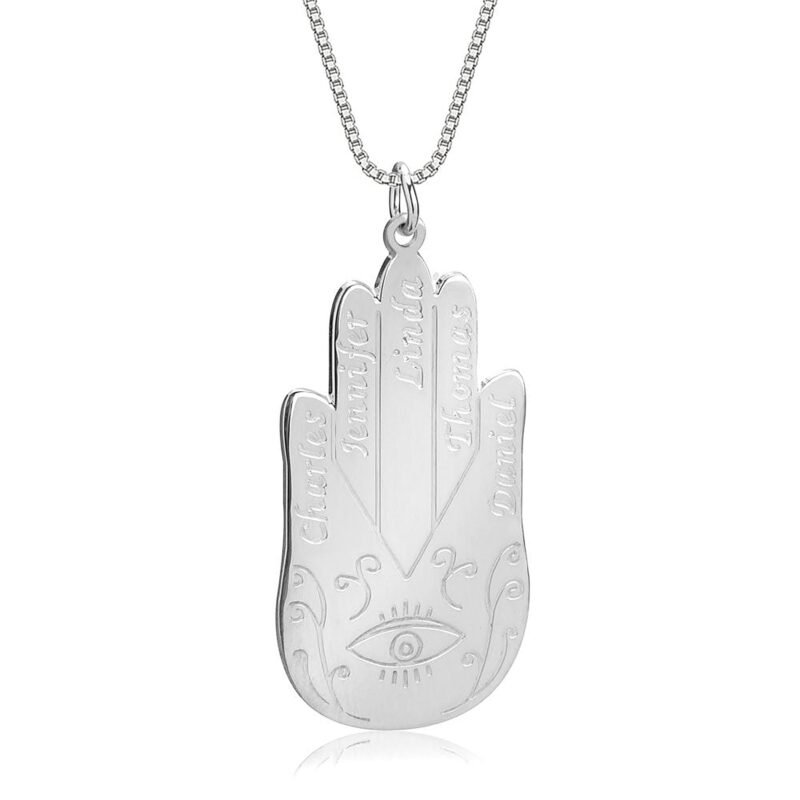 Hamsa Necklace with Names - Rose Gold Plating white background