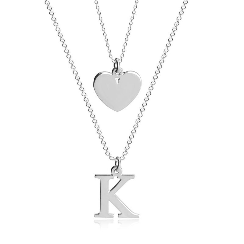 Heart Initial Layered Necklace | Personalized - 24K Gold Plating white background