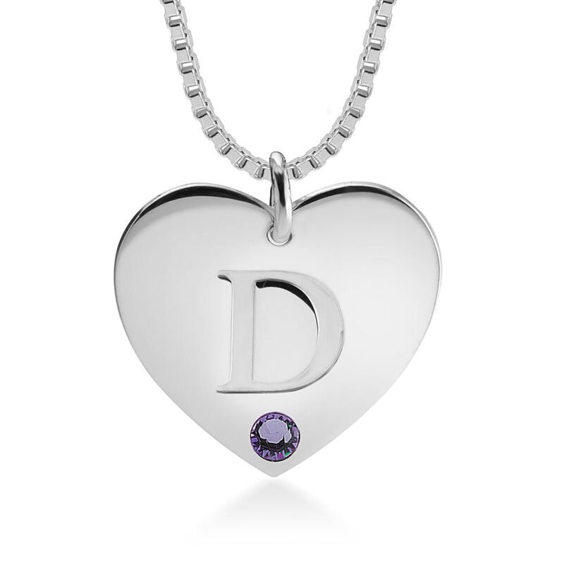 Initial Heart Necklace with Birthstone | Personalized - 24K Gold Plating white background