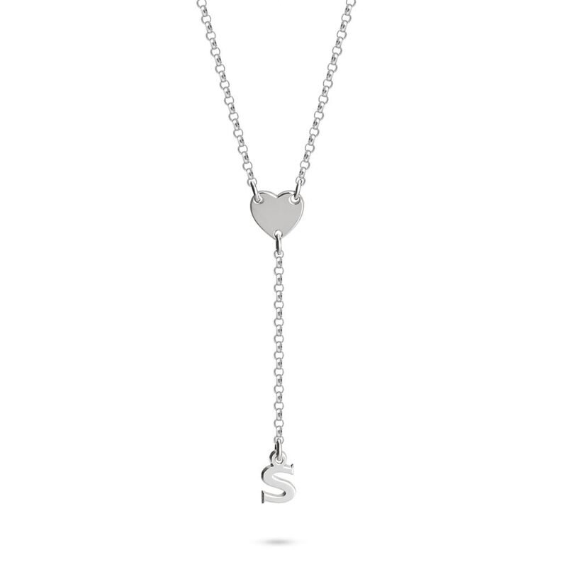 Initial Necklace with Heart | Personalized Charm Pendant - 24K Gold Plating white background