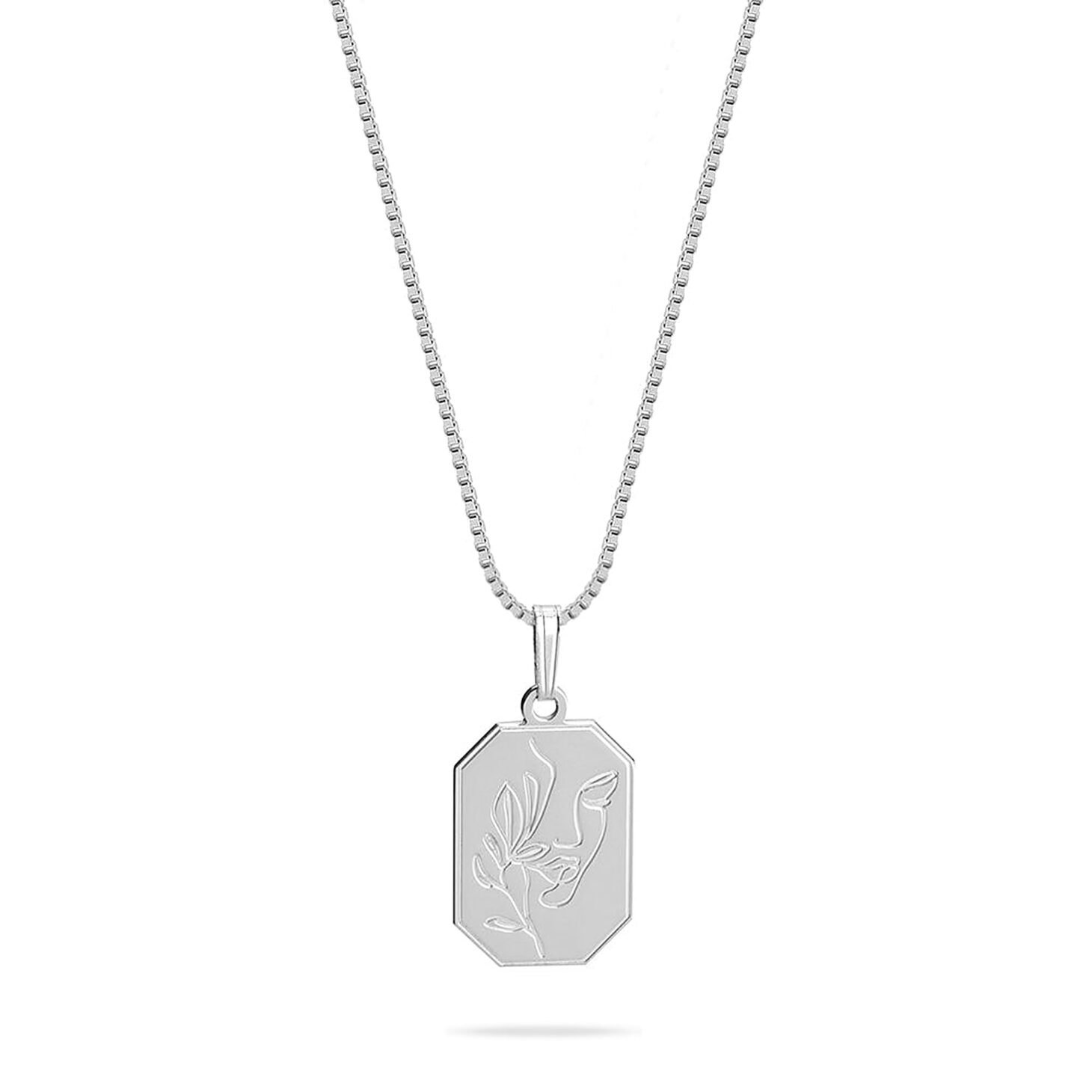 Line Art Woman’s Face Engraved Necklace