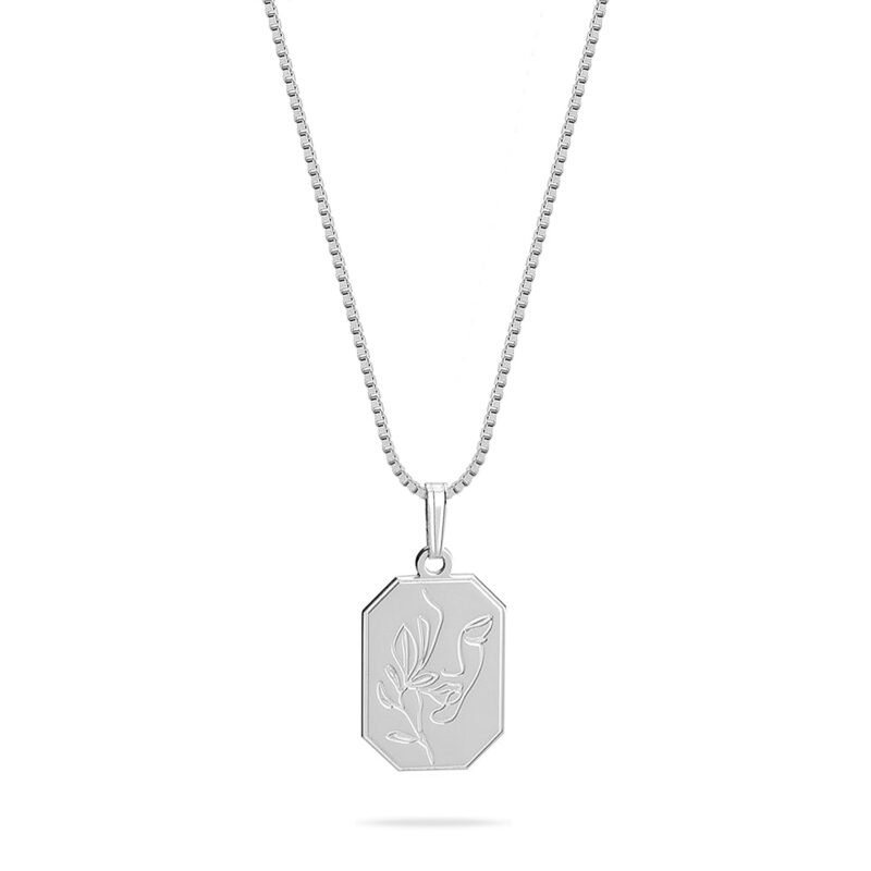 Line Art Woman's Face Engraved Necklace - 24K Gold Plating white background