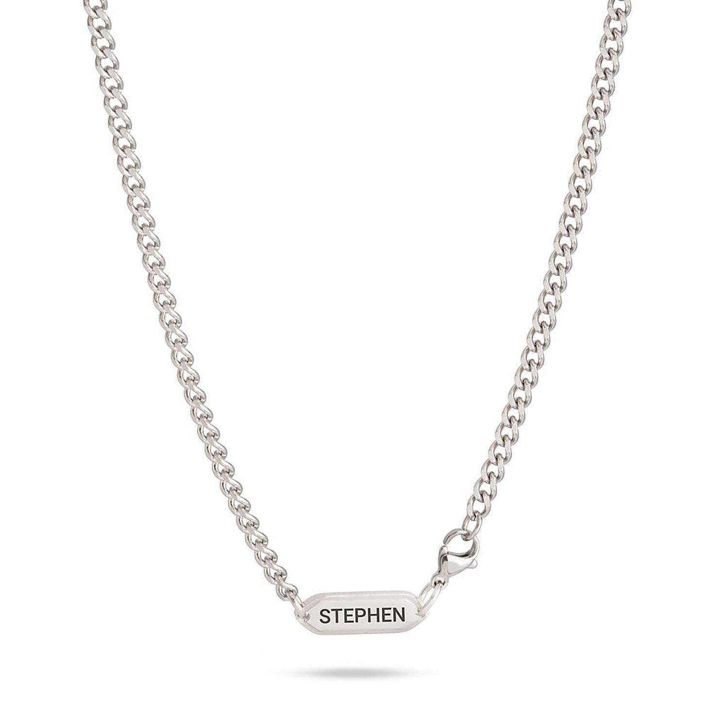 Men’s Curb Chain Necklace with Engraved Tag
