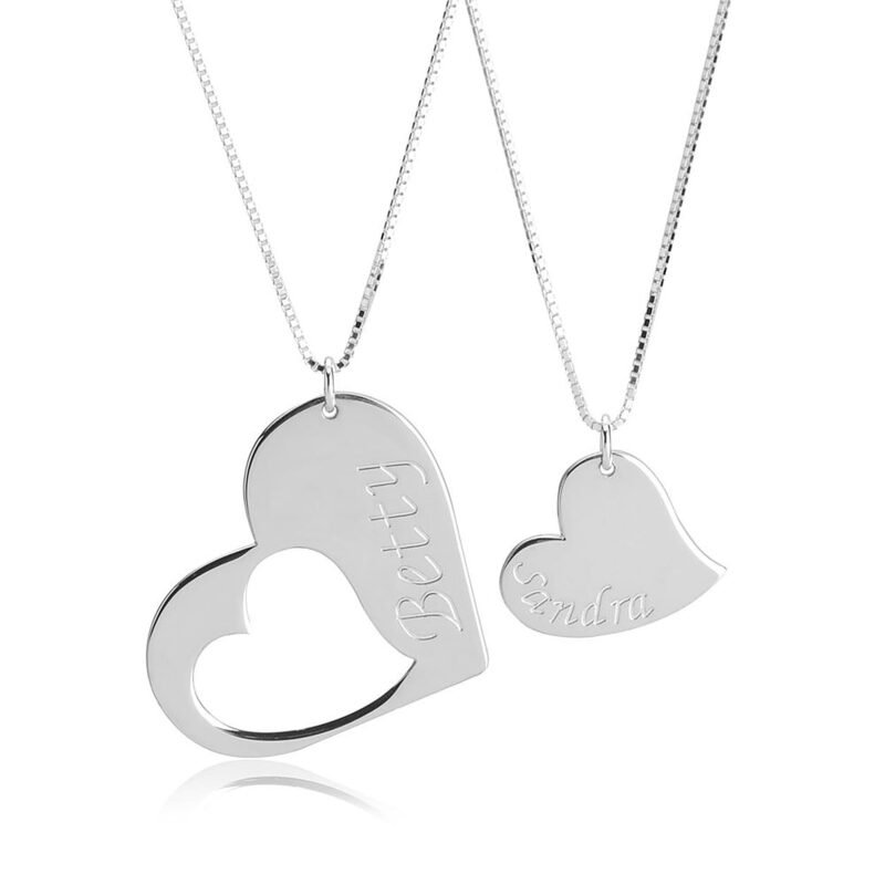 Mother Daughter Heart Necklace Set - 24K Gold Plating white background