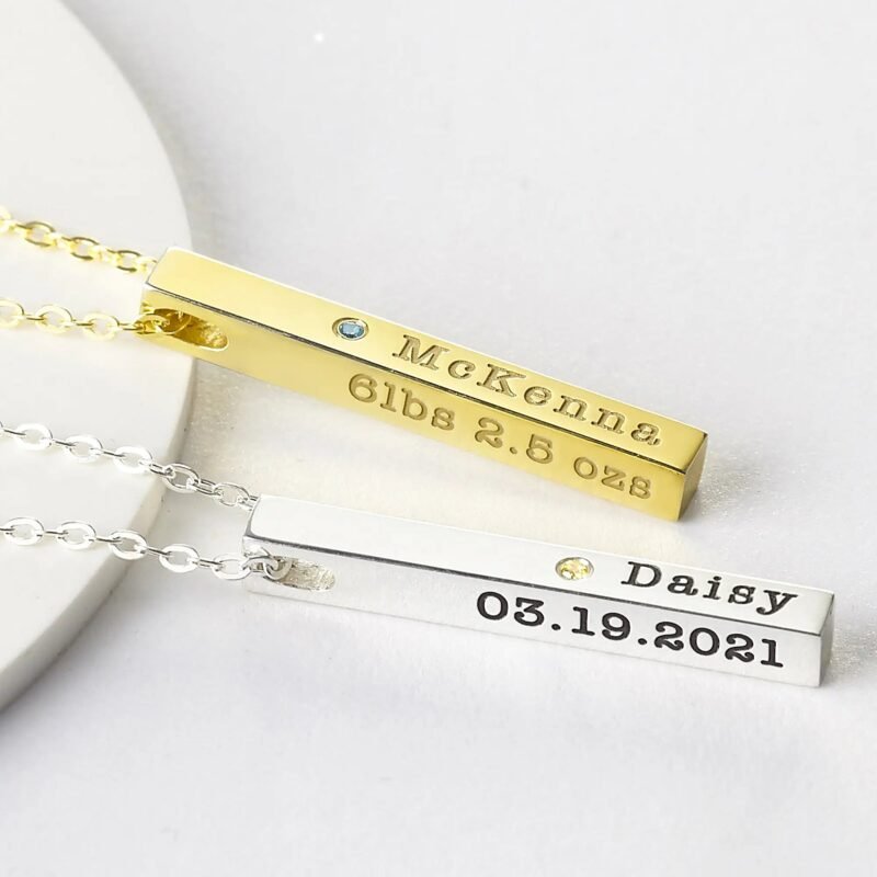 New Mom Necklace, Baby Stats Necklace With Birthstone, New Mom Gift - Gold Plated Silver