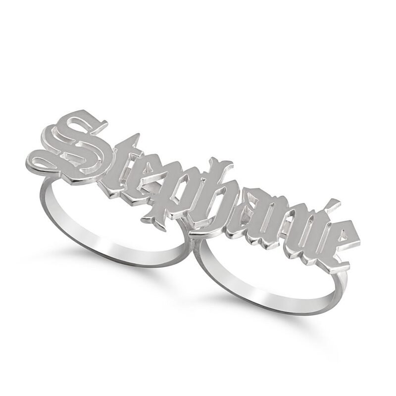 Old English Two Finger Name Ring - 24K Gold Plating white background