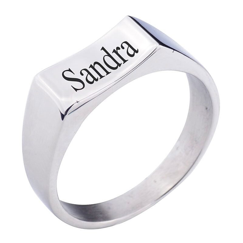 Personalized Curved Alphabet Signet Ring - Stainless Steel Gold white background