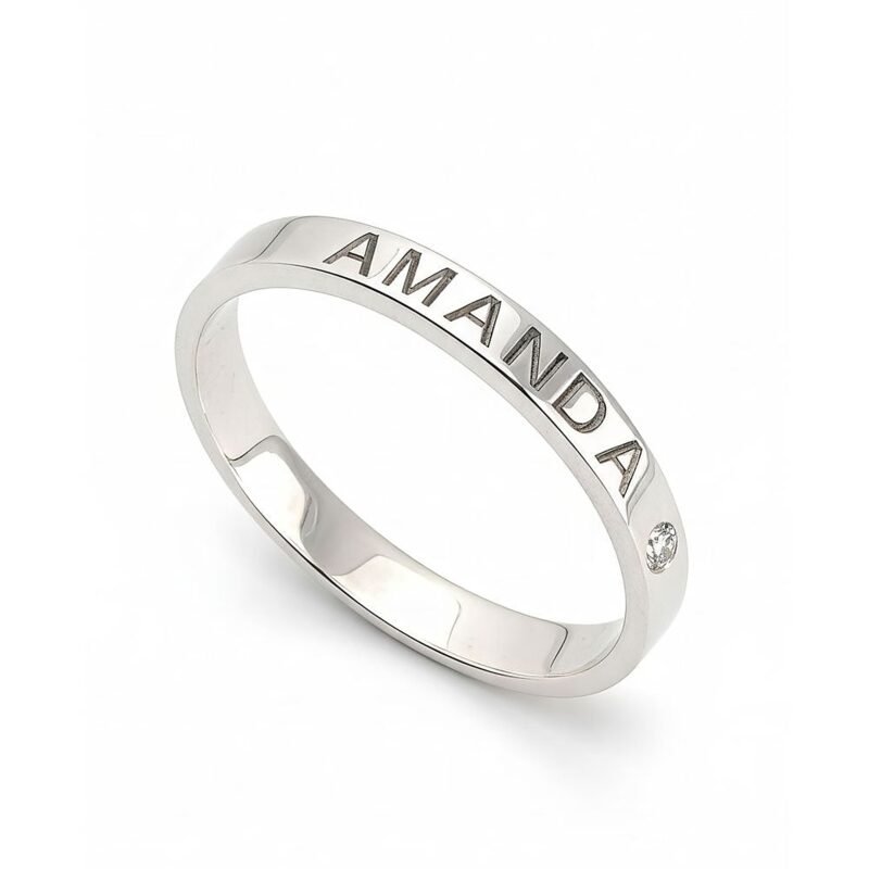 Personalized Dainty Birthstone Ring with Engraving - 24K Gold Plating white background