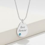 Personalized Engraved Birthstone Drop Necklace — view 2