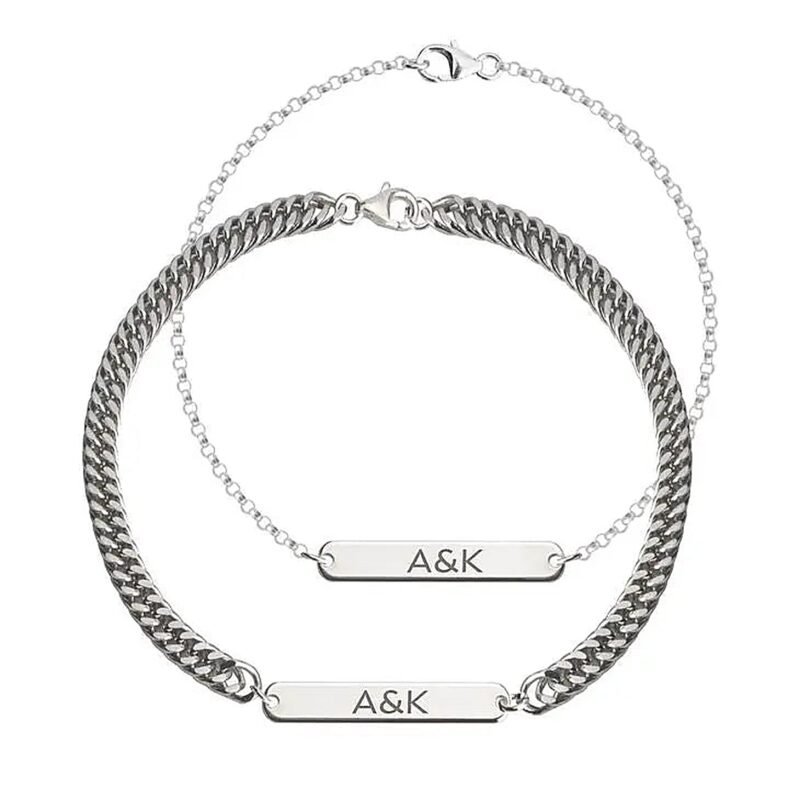 Personalized His and Hers Initial Bracelet - Sterling Silver white background