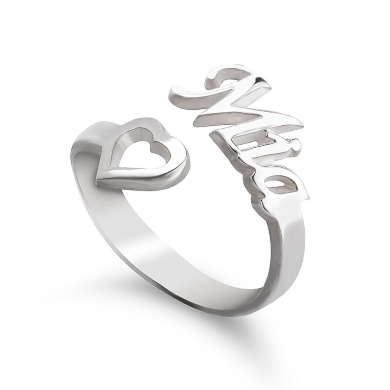 Personalized Name Ring With Heart - 24K Gold Plating white background