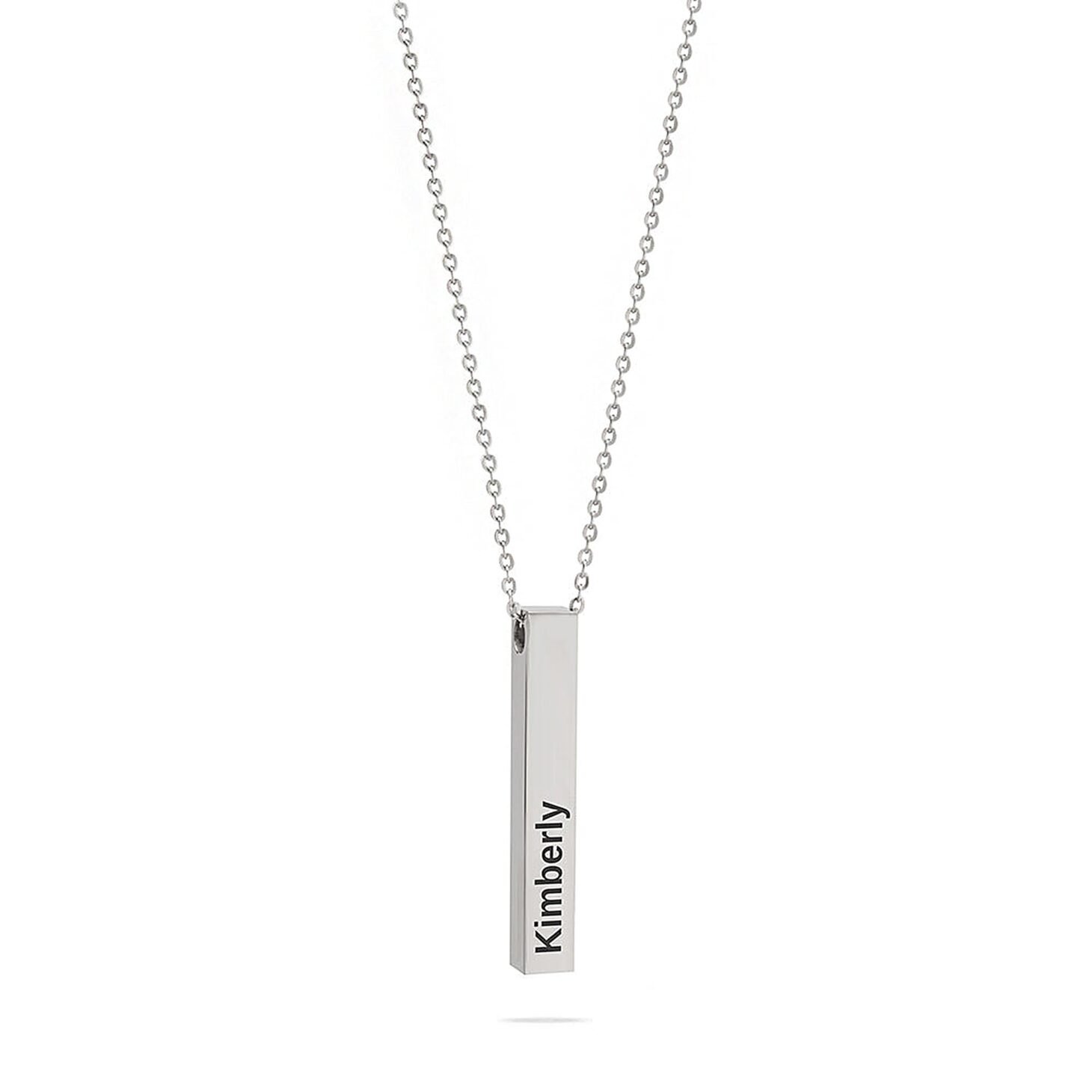 Stainless Steel Engraved Bar Necklace