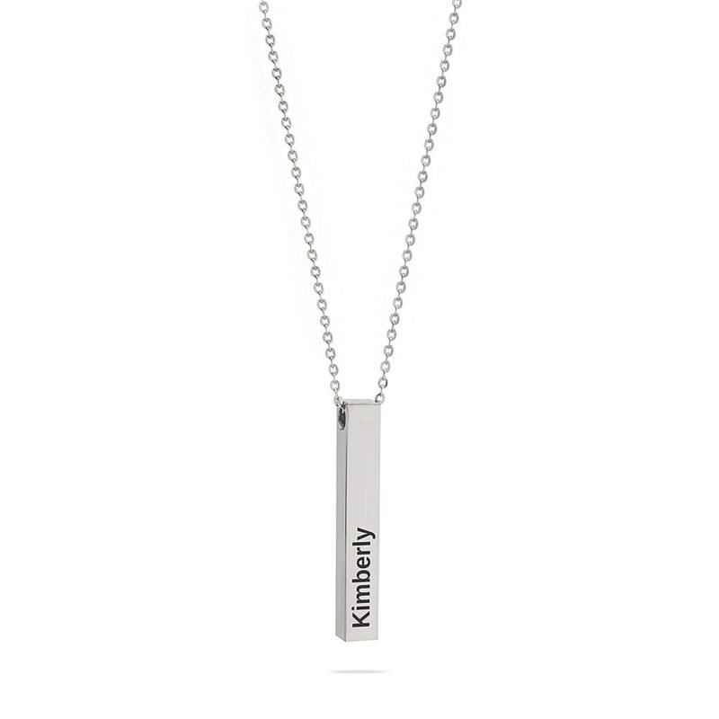 Stainless Steel Engraved Bar Necklace - Gold white background