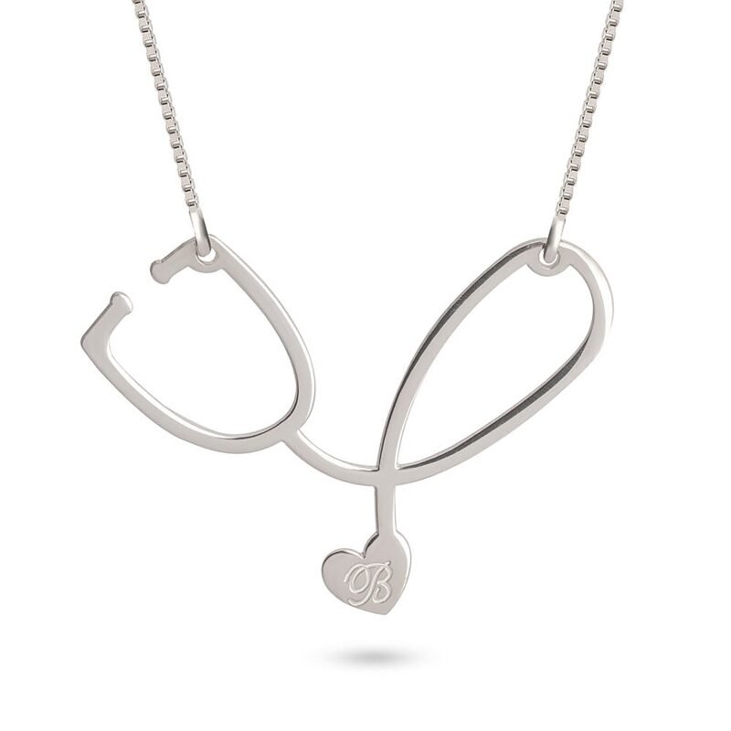 Stethoscope Pendant | Personalized Necklace - 24K Gold Plating white background