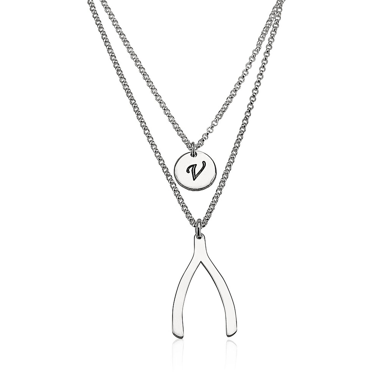 Wishbone Necklace with Initial