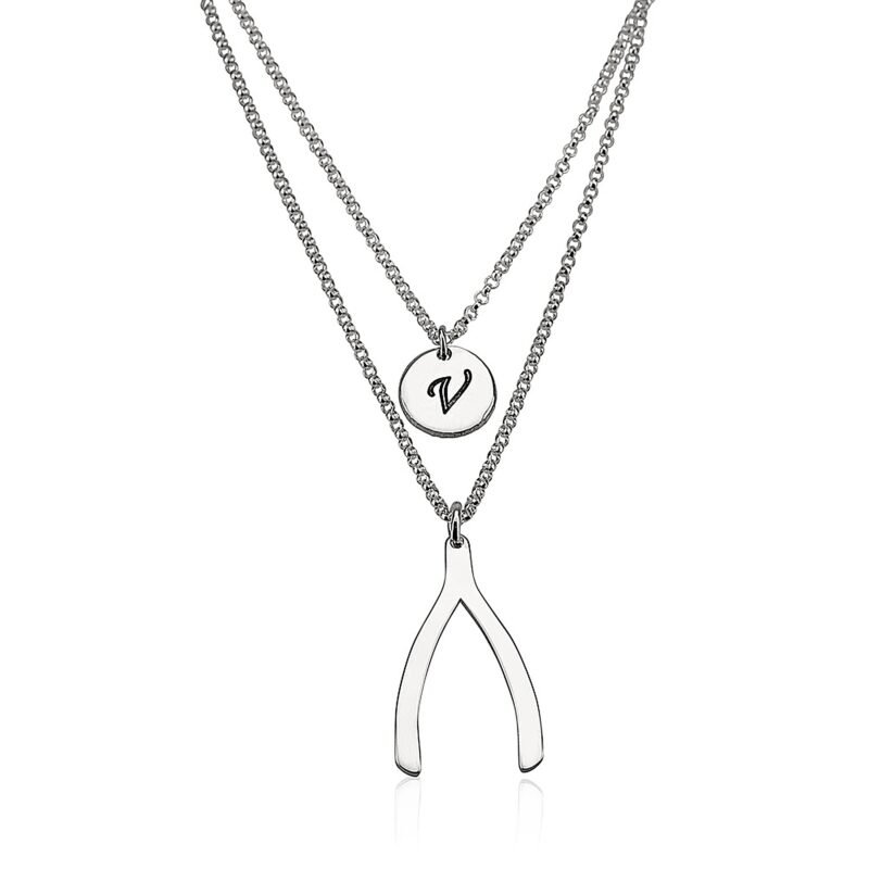 Wishbone Necklace | Personalized Charm Pendant - 24K Gold Plating white background